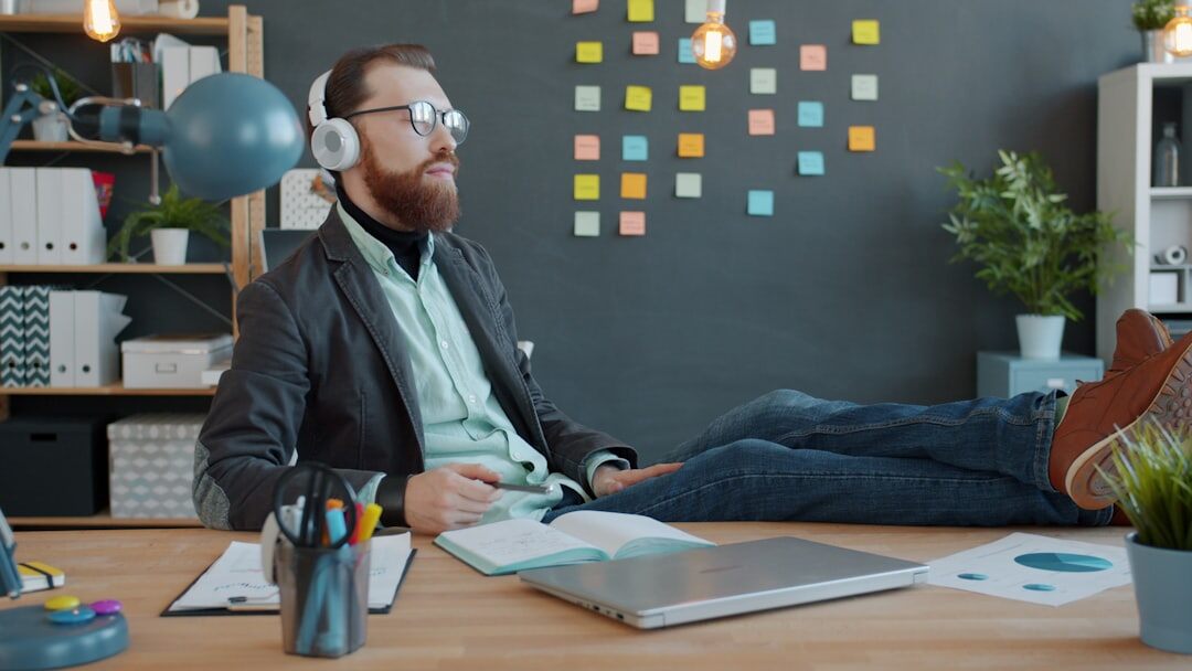 person meditating at desk